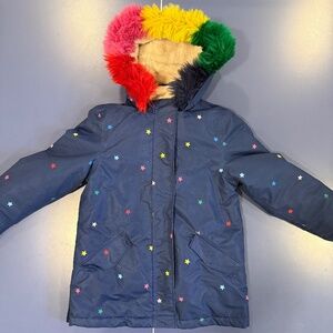 Size 8-9 Mini Boden Waterproof 4-in-1 Parka in Navy Multi Stars